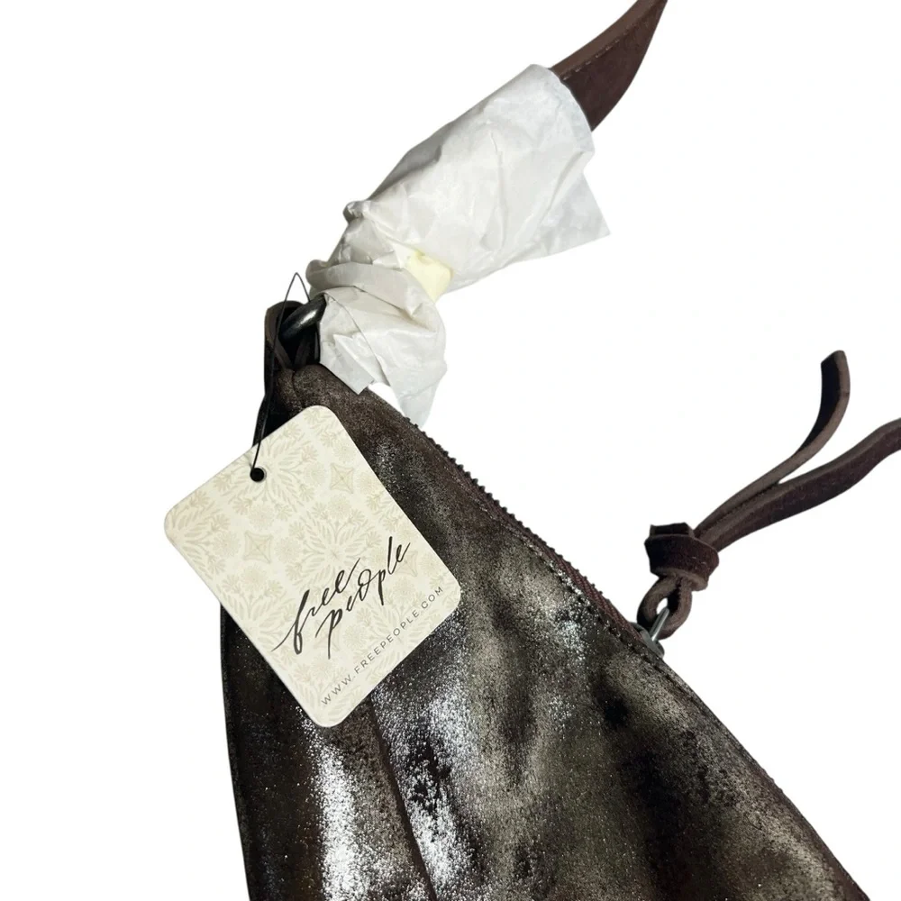 Free People NEW We the Free Sparta Chocolate Brown Metallic Hobo Bag Purse